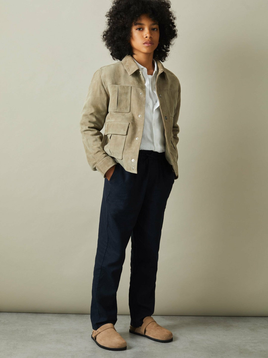 Reiss 9-13 yrs Striped Linen Cutaway Collar Shirt in White