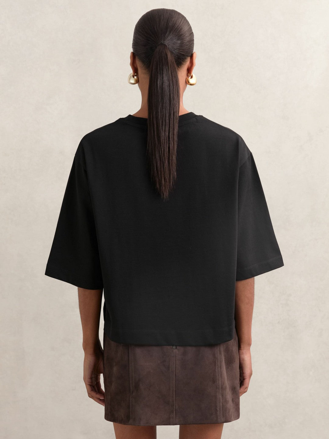 Reiss Oversized Cotton Crew Neck T-Shirt in Black