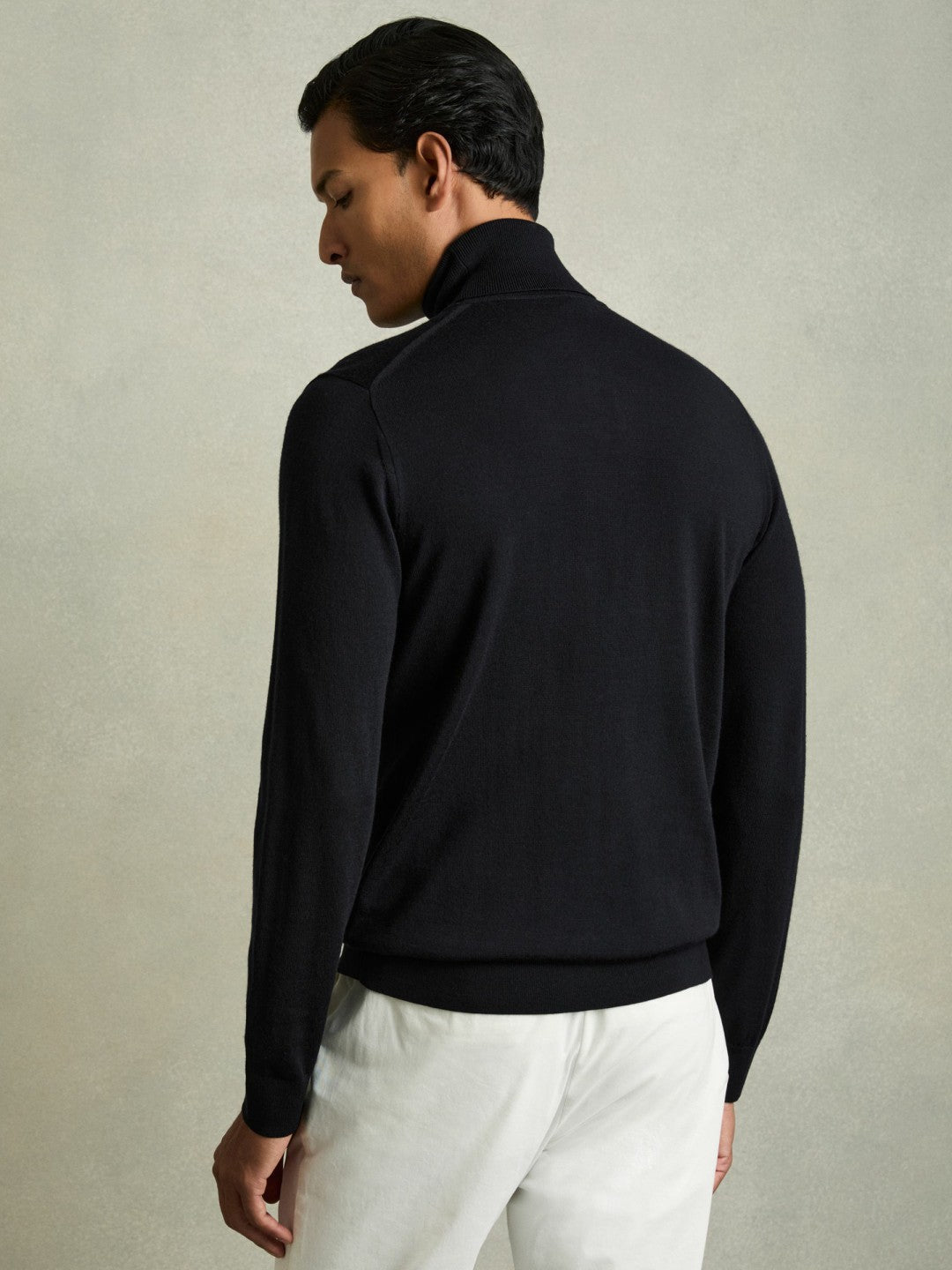 Reiss Slim Fit Merino Wool Roll Neck Jumper in Navy