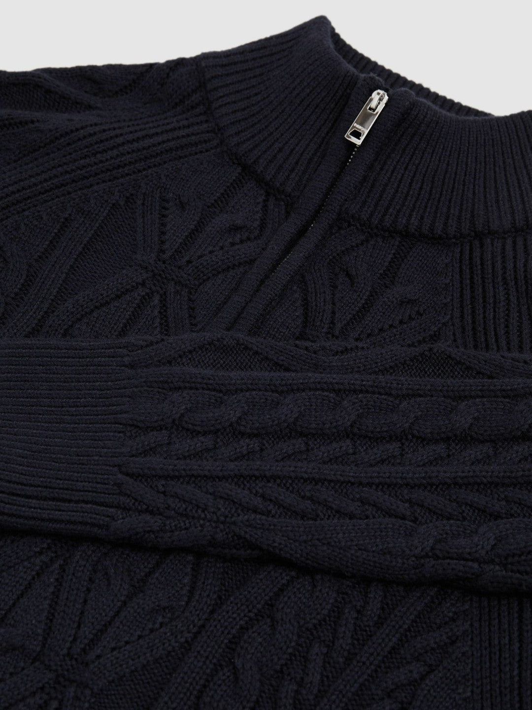 Reiss Cable-Knit Half-Zip Jumper in Navy