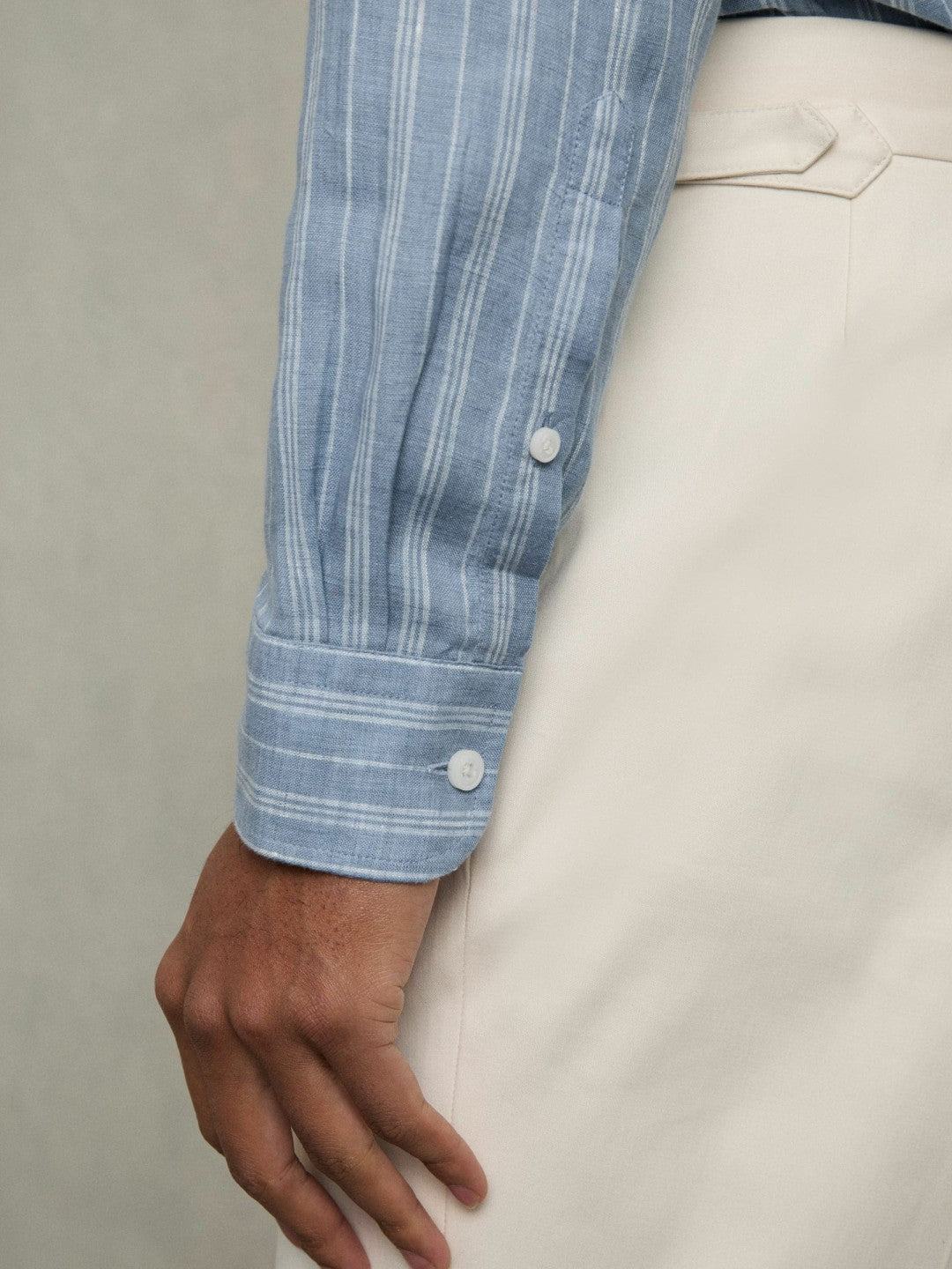 Reiss Linen Striped Long Sleeve Shirt in Airforce Blue/White Bengal Stripe