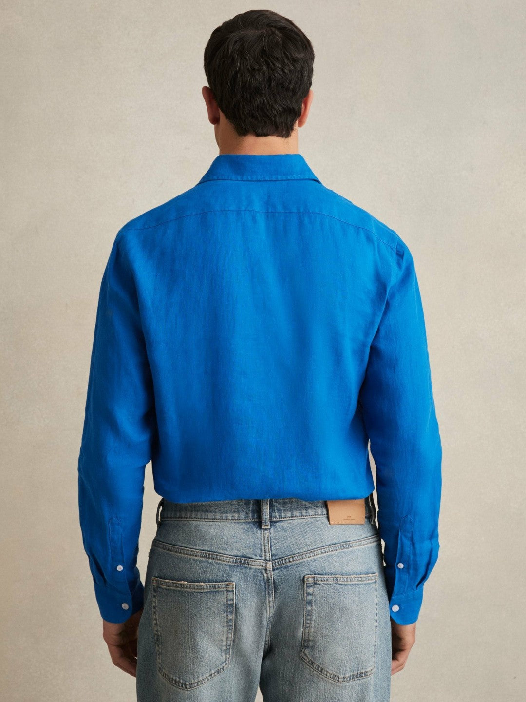 Reiss Linen Button-Through Shirt in Bright Blue