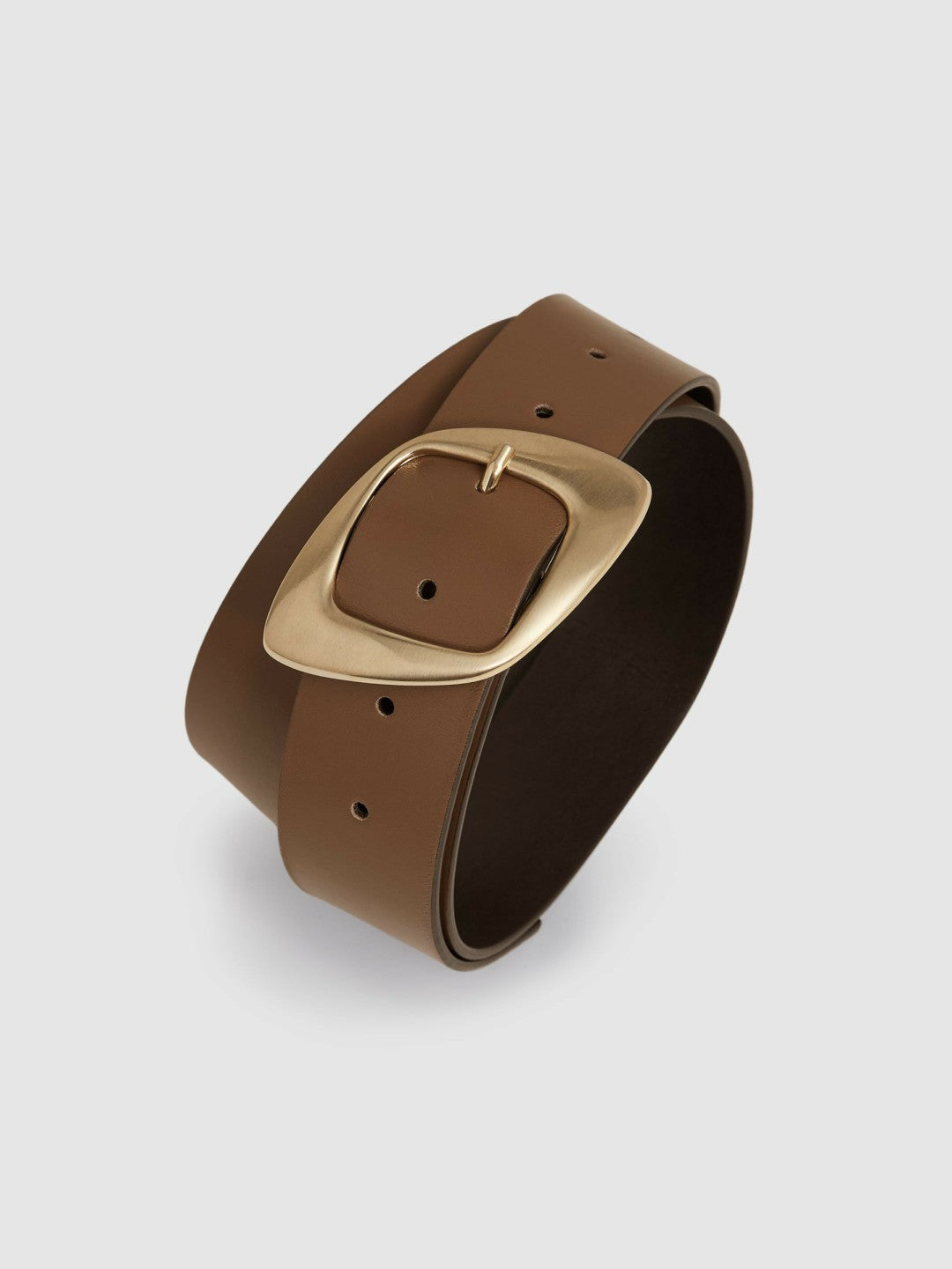 Reiss Leather Curved-Edge Buckle Belt in Taupe