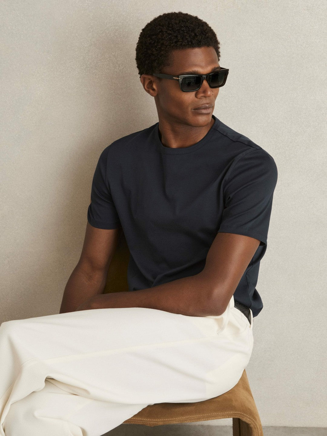 Reiss Mercerised-Cotton Crew-Neck T-Shirt in Navy