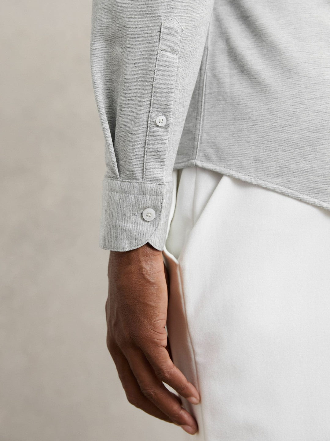 Reiss Cotton-Blend Jersey Cutaway-Collar Shirt in Grey Melange