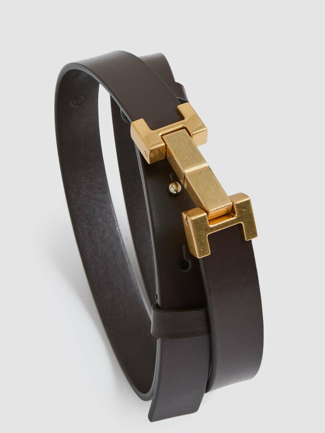 Reiss Leather Square Hinge Belt in Chocolate