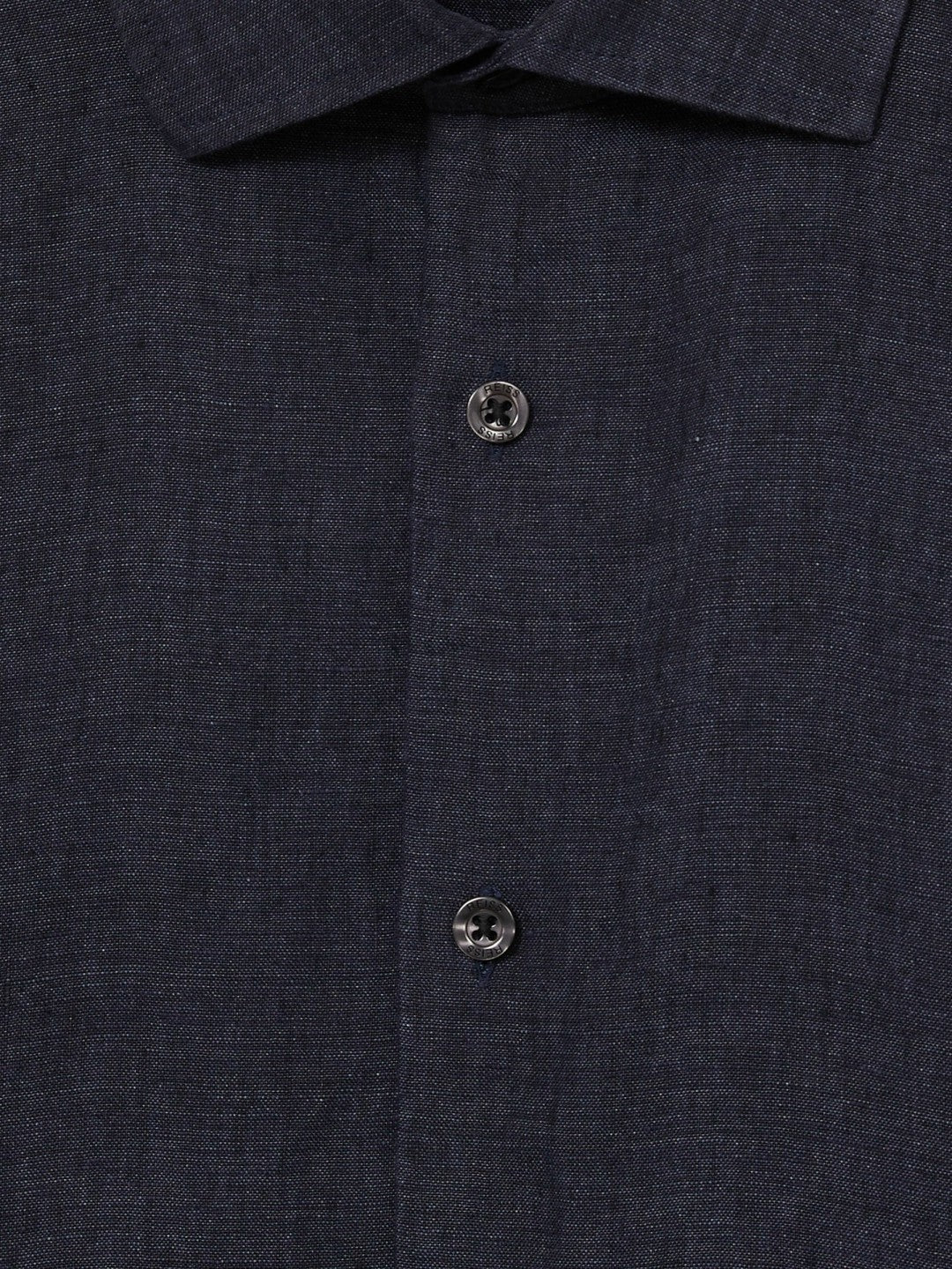 Reiss Slim Fit Linen Button-Through Shirt in Navy