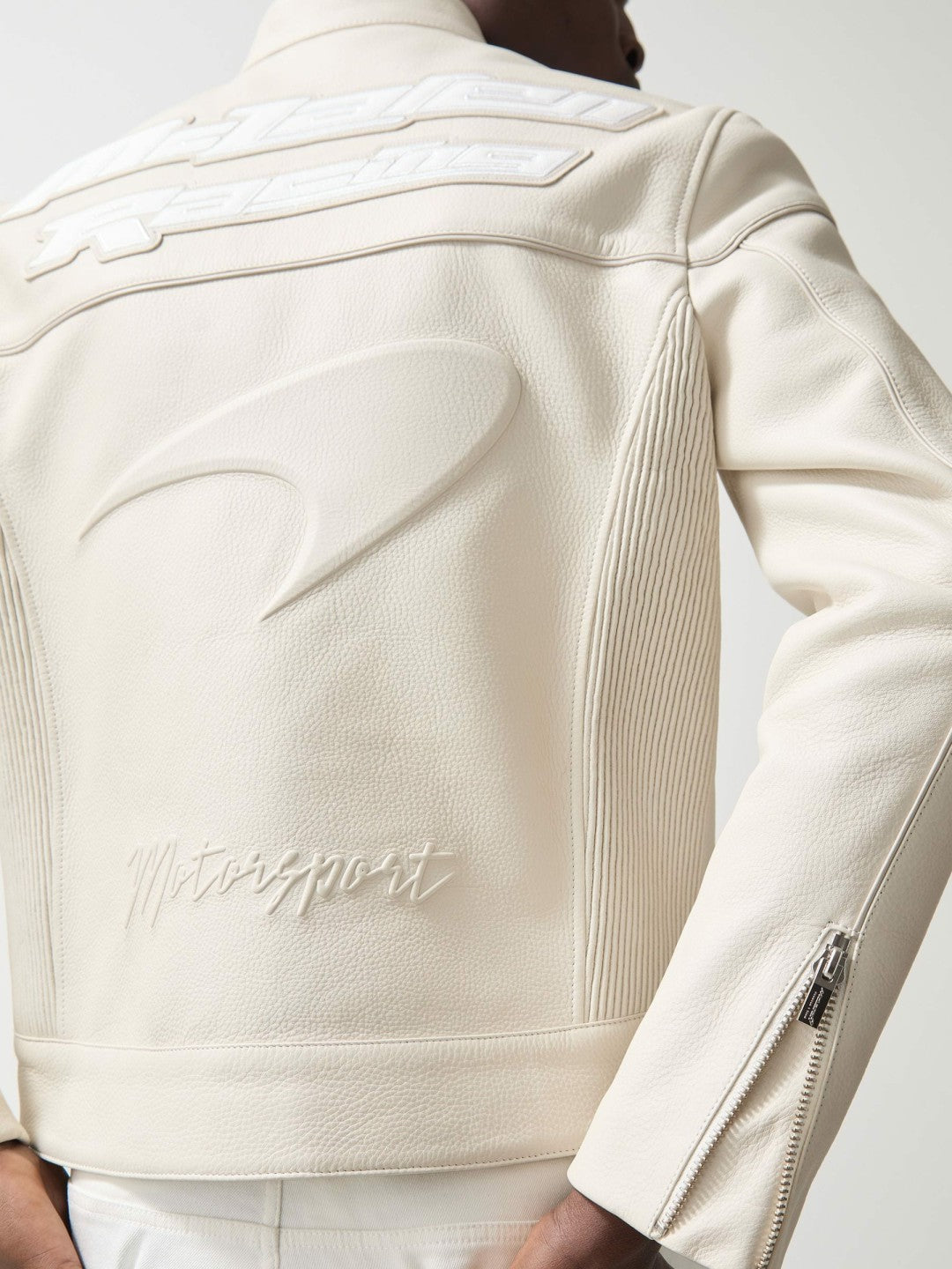 Reiss McLaren F1 Team Leather Biker Jacket in Off White