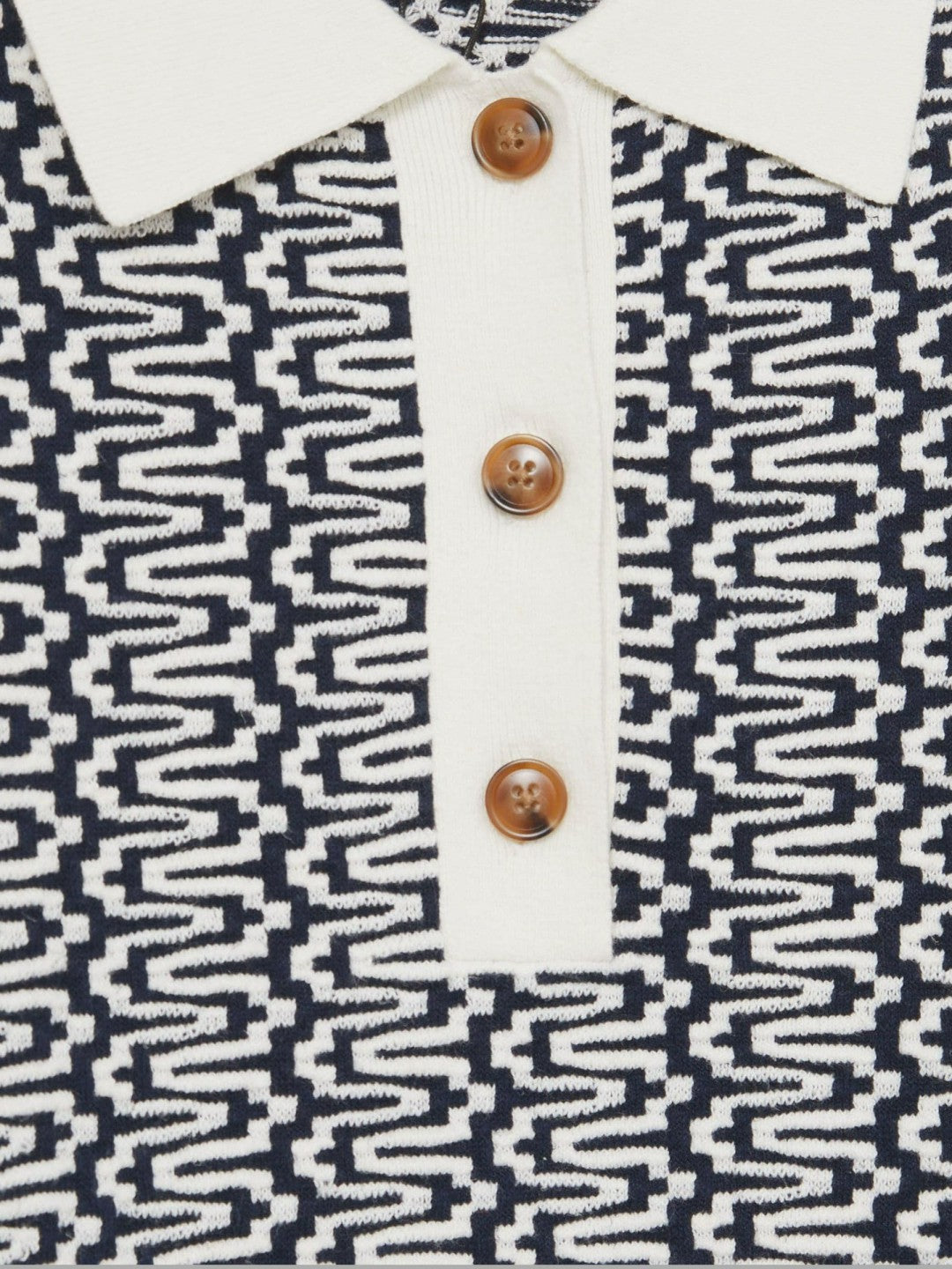 Reiss Zig-Zag Knit Polo Shirt in Blue/Ivory