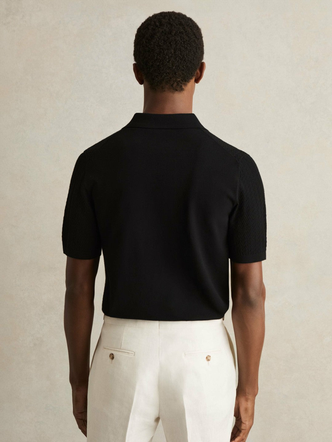 Reiss Textured Knit Button-Through Shirt in Black