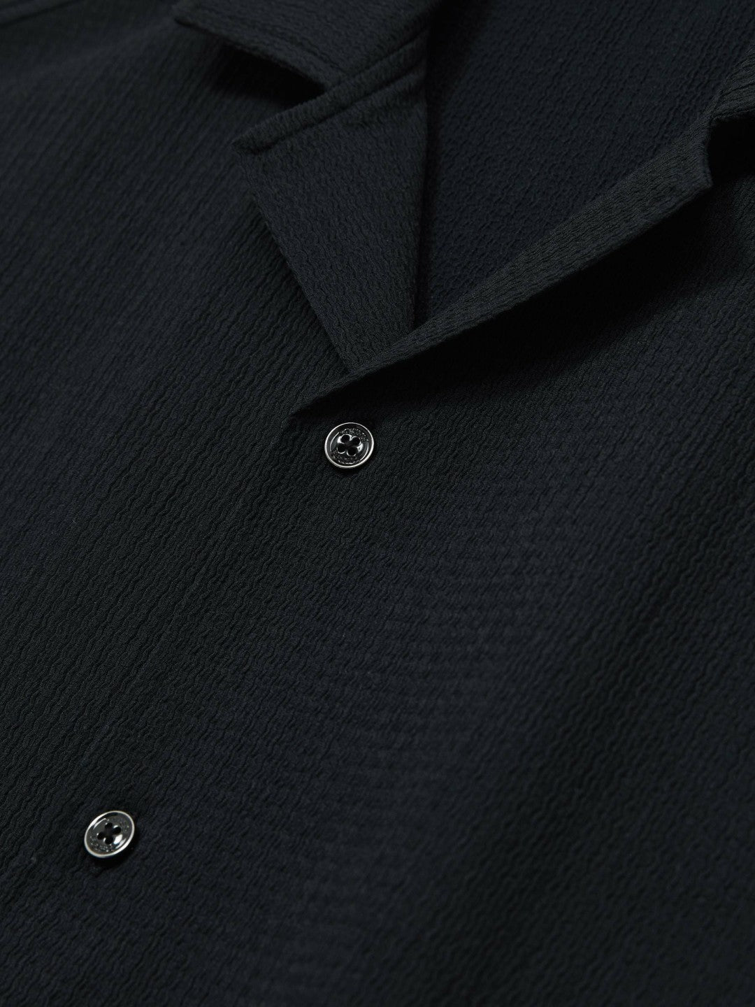 Reiss Textured Crepe Cuban Collar Shirt in Navy