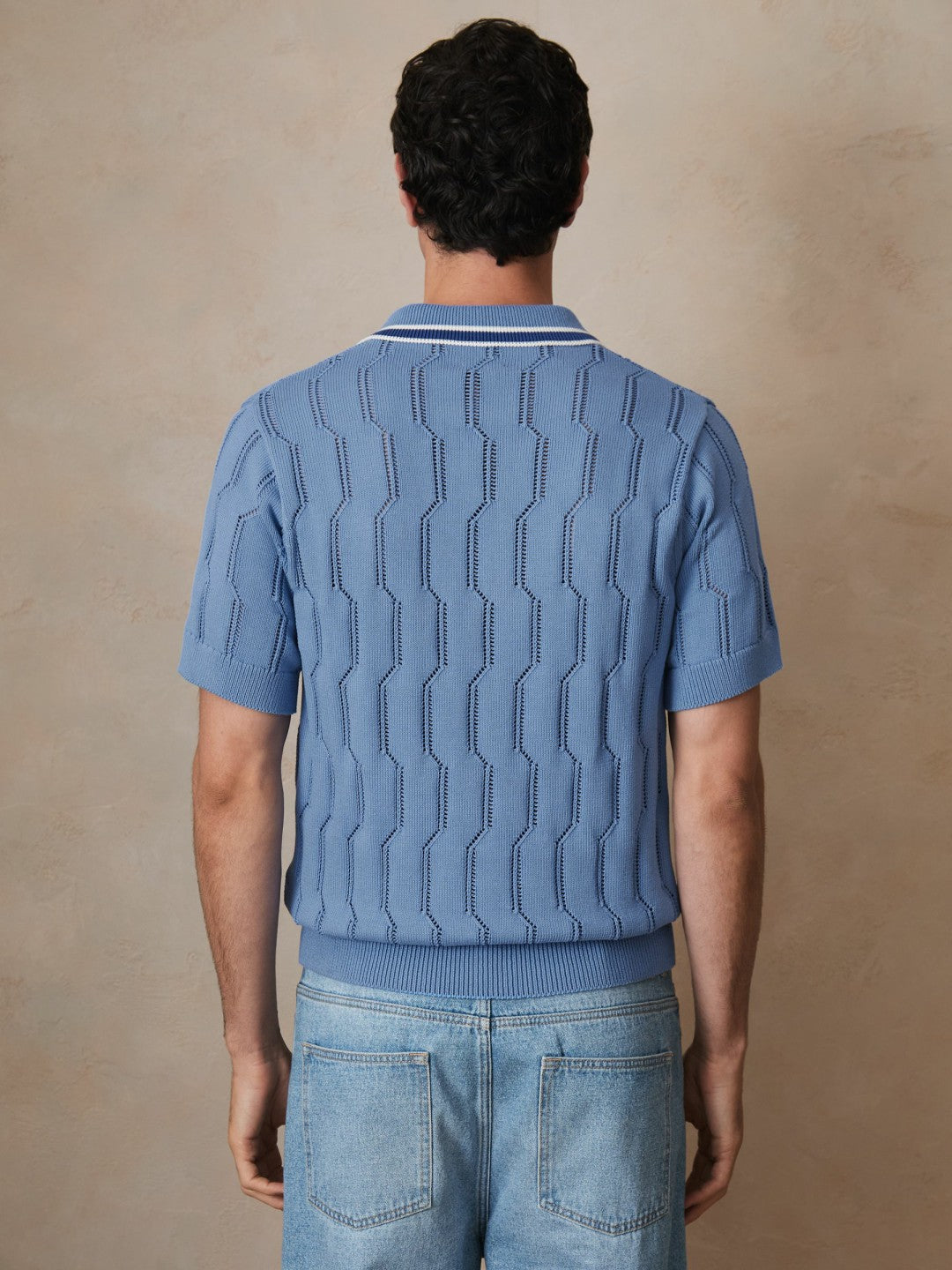 Reiss | Ché Cotton Pointelle Polo Shirt in Blue