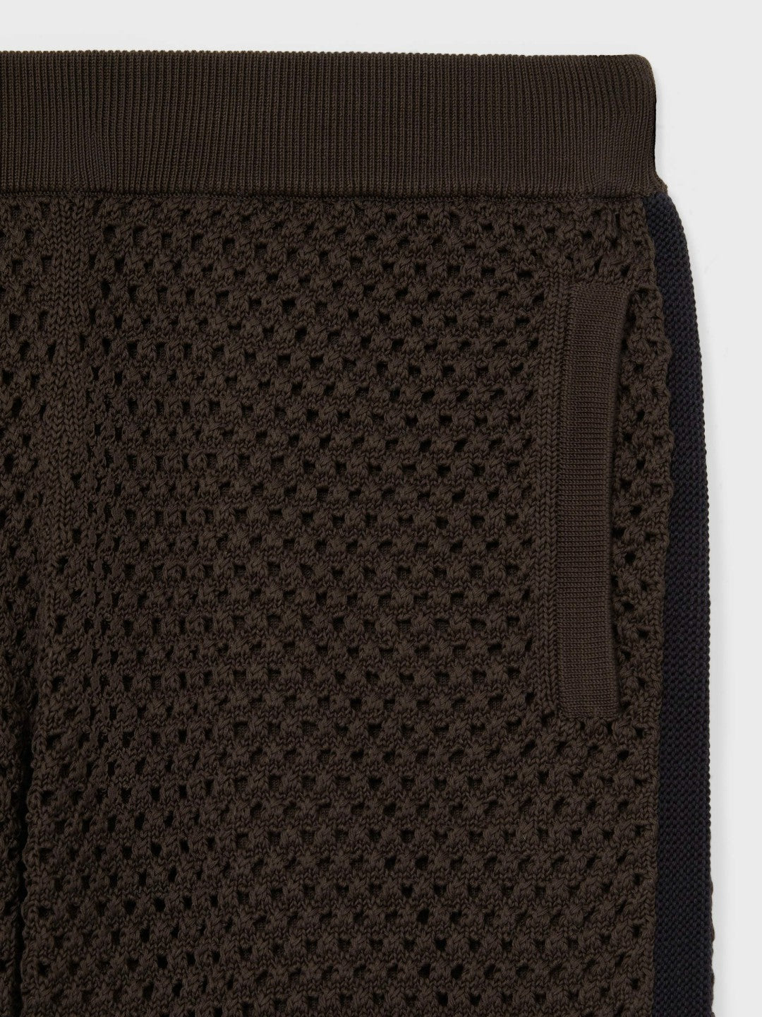 Reiss Cotton-Blend Crochet Shorts in Chocolate/Navy