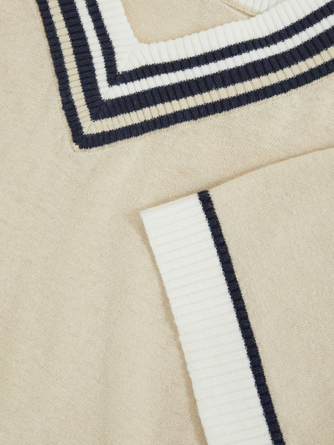 Reiss 13-14 yrs Cotton-Linen Knit V-Neck Cricket Top in Neutral
