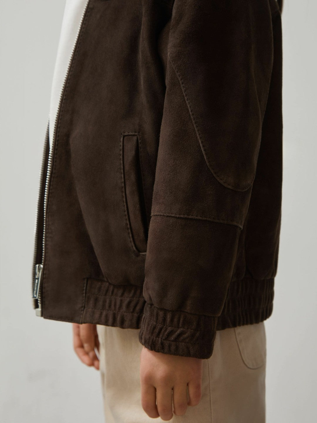 Reiss 13-14 yrs Unisex Fit McLaren F1 Team Suede Bomber Jacket in Distressed Brown