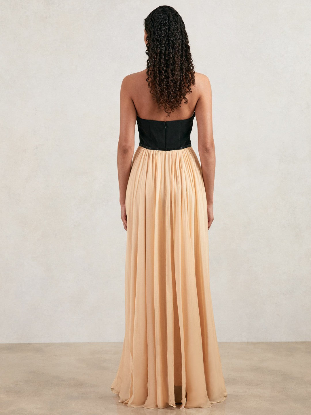 Reiss Halston Crepe and Chiffon Maxi Dress in Black/Ivory