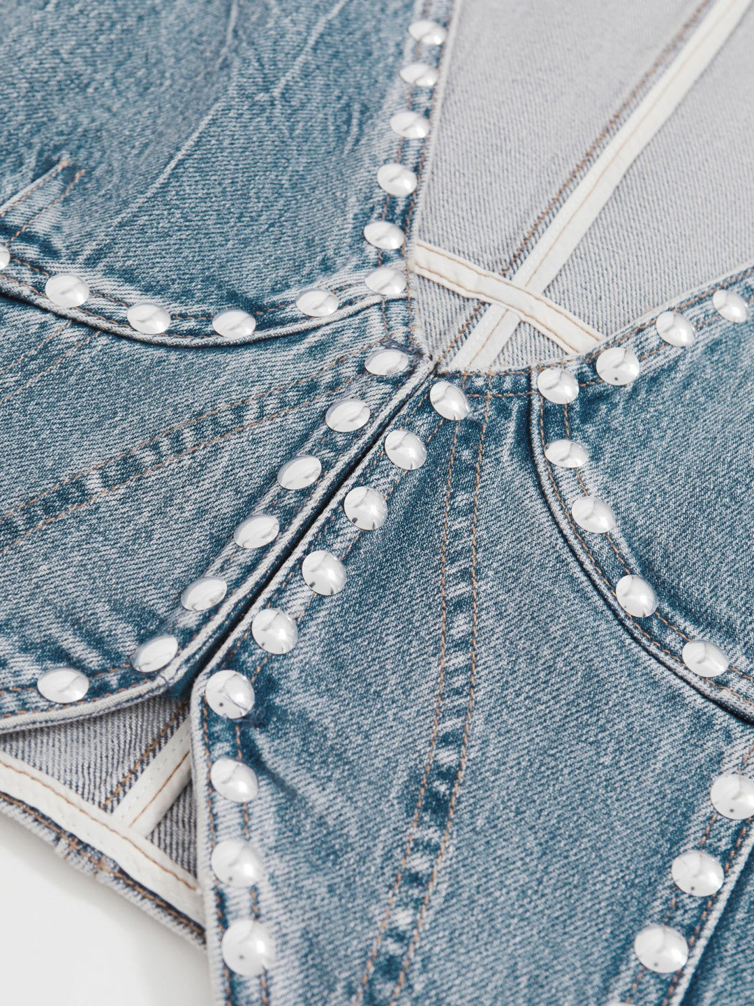 Reiss Studded Denim Vest in Indigo Blue
