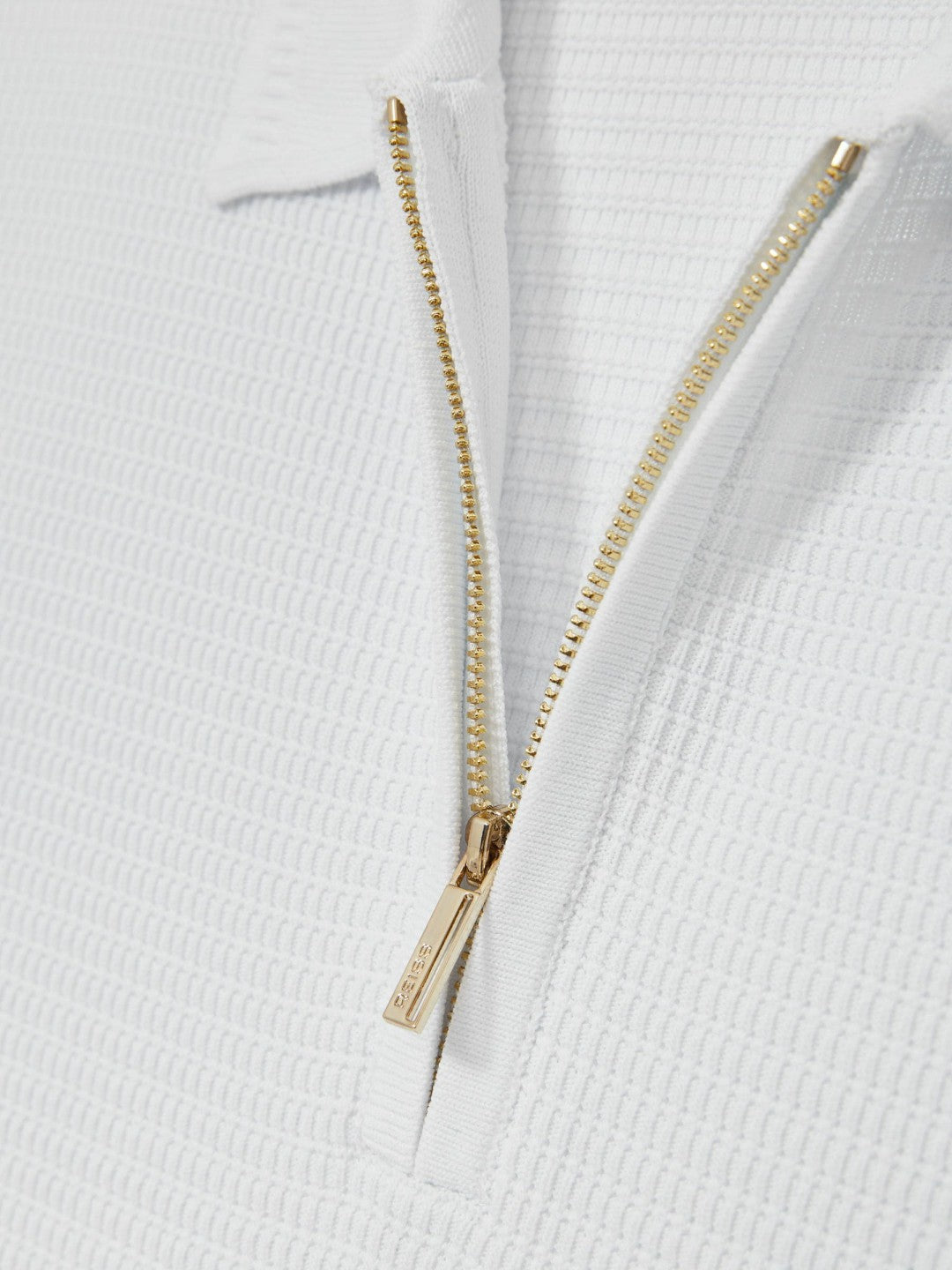 Reiss Textured Half-Zip Polo Shirt in White