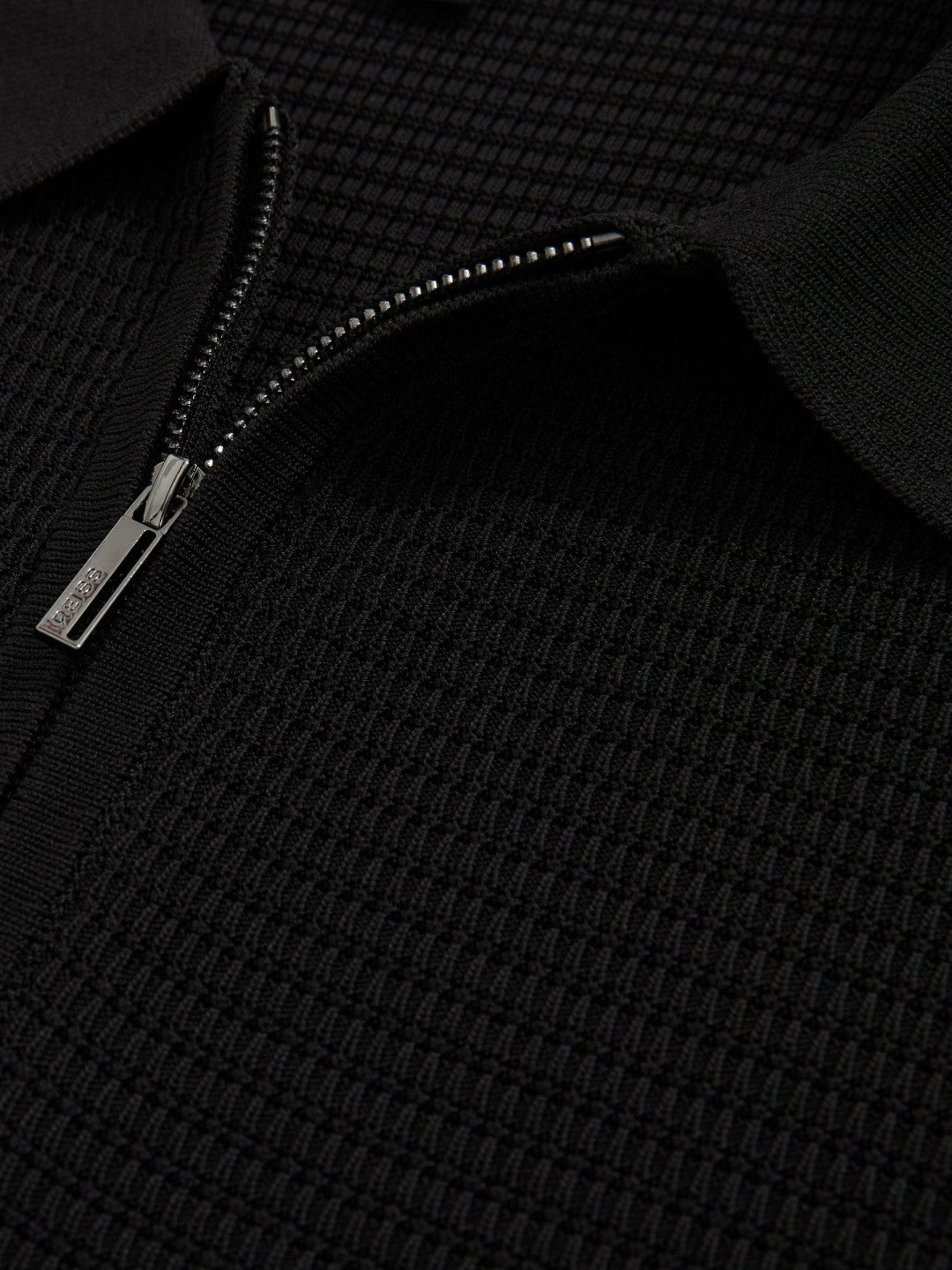 Reiss Textured Half-Zip Polo Shirt in Black