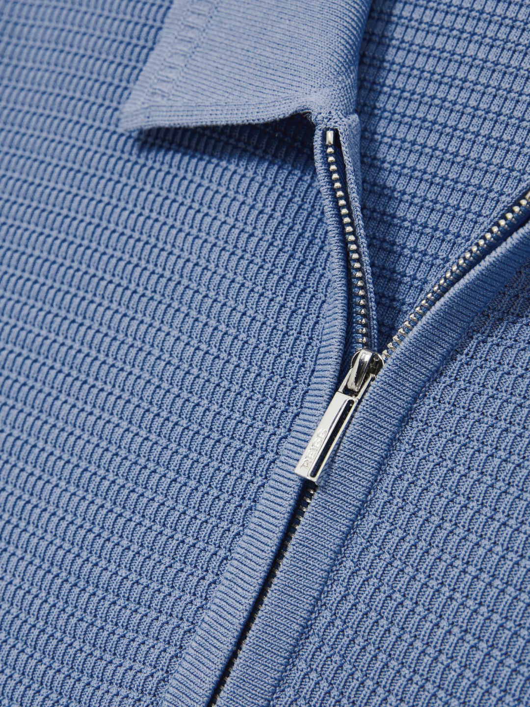 Reiss Textured Half-Zip Polo Shirt in Blue