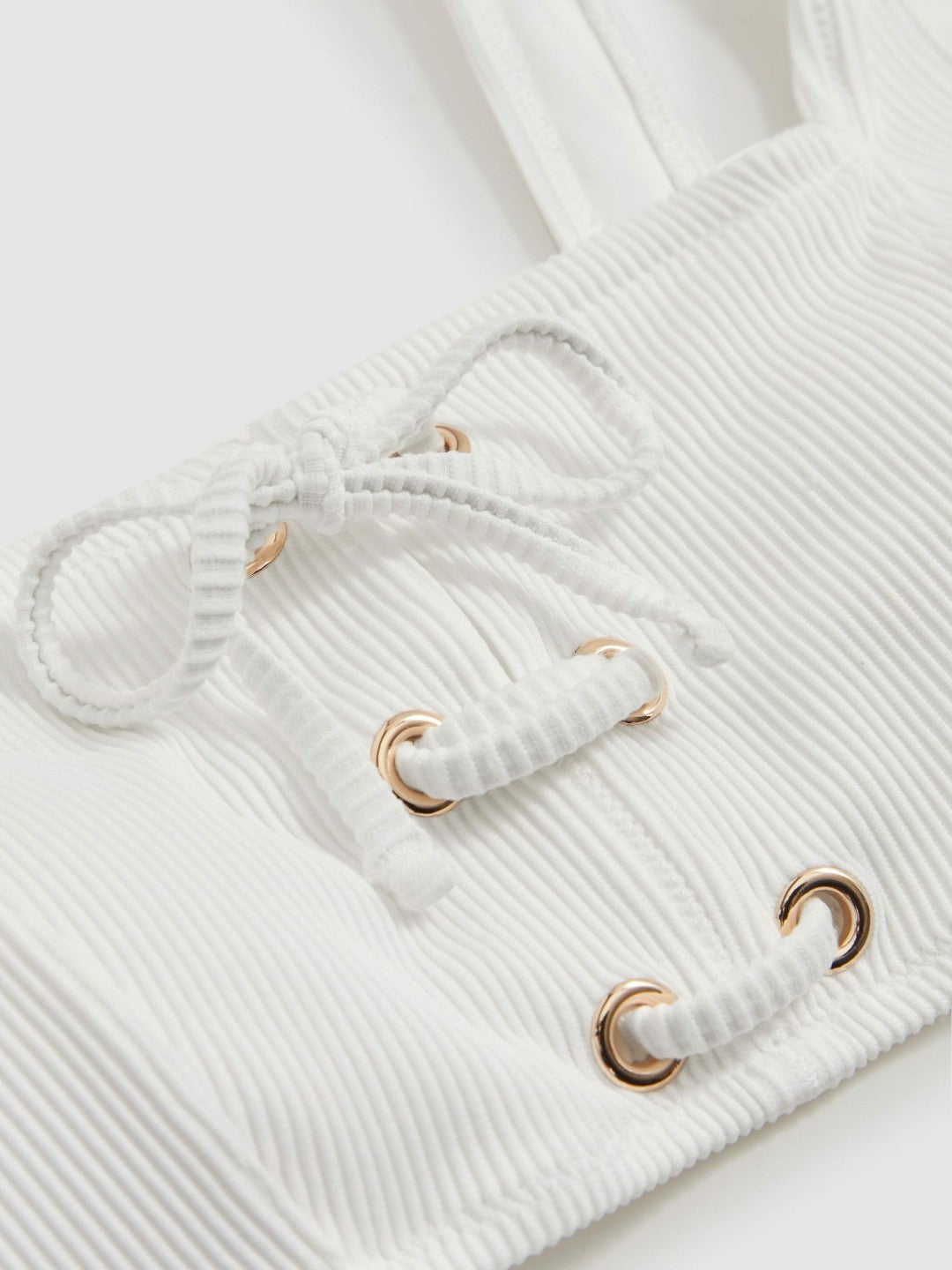 Reiss Ribbed Lace-Up Bikini Top in White