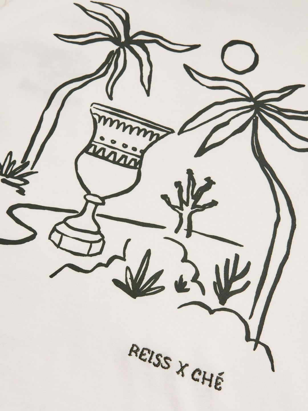 Reiss | Ché Cotton Palm-Tree T-Shirt in White