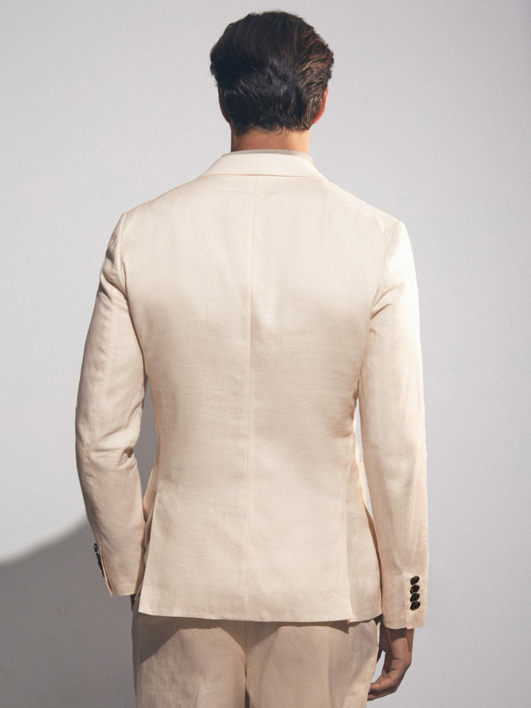 Reiss Linen Double-Breasted Suit Slim-Fit Blazer in Stone