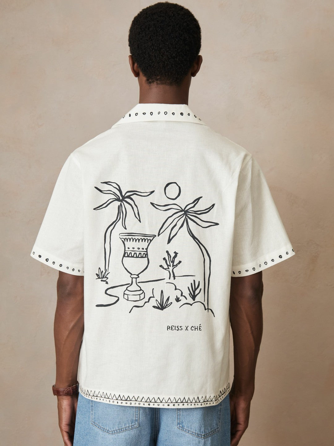 Reiss | Ché Cotton-Linen Palm Shirt in White