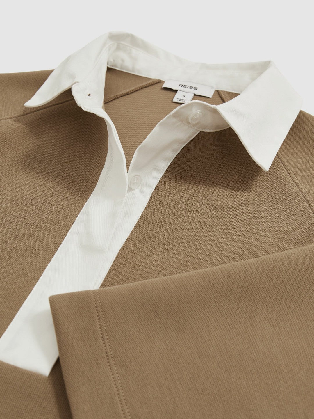 Reiss Cotton-Blend Interlock Collar Sweatshirt in Camel