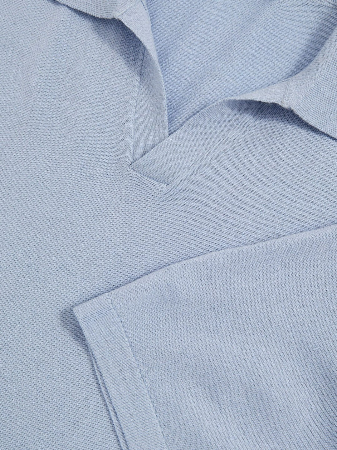 Reiss Merino Wool Open Collar Polo Shirt in Soft Blue