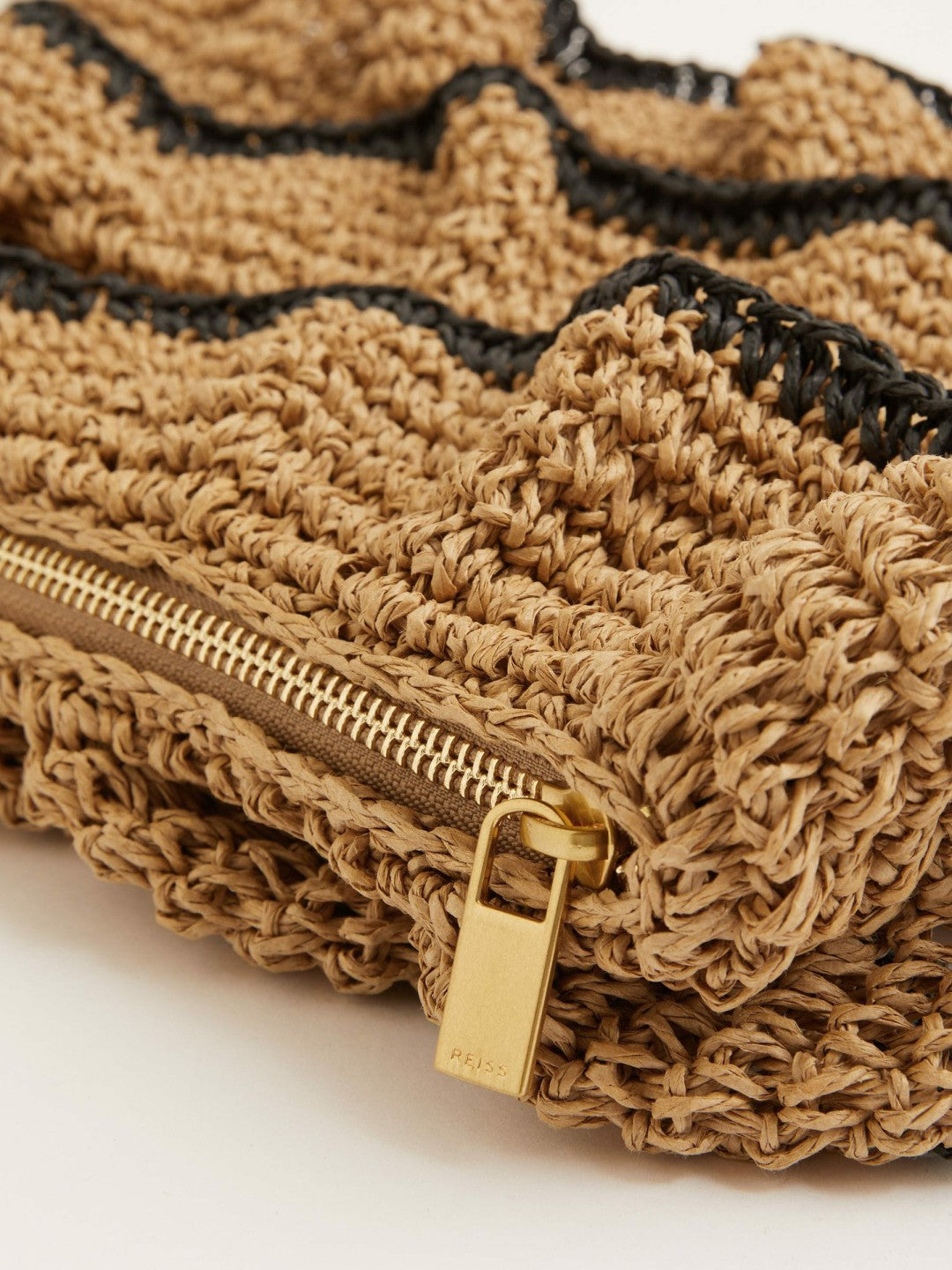 Reiss Raffia Ruffle Clutch Bag in Natural