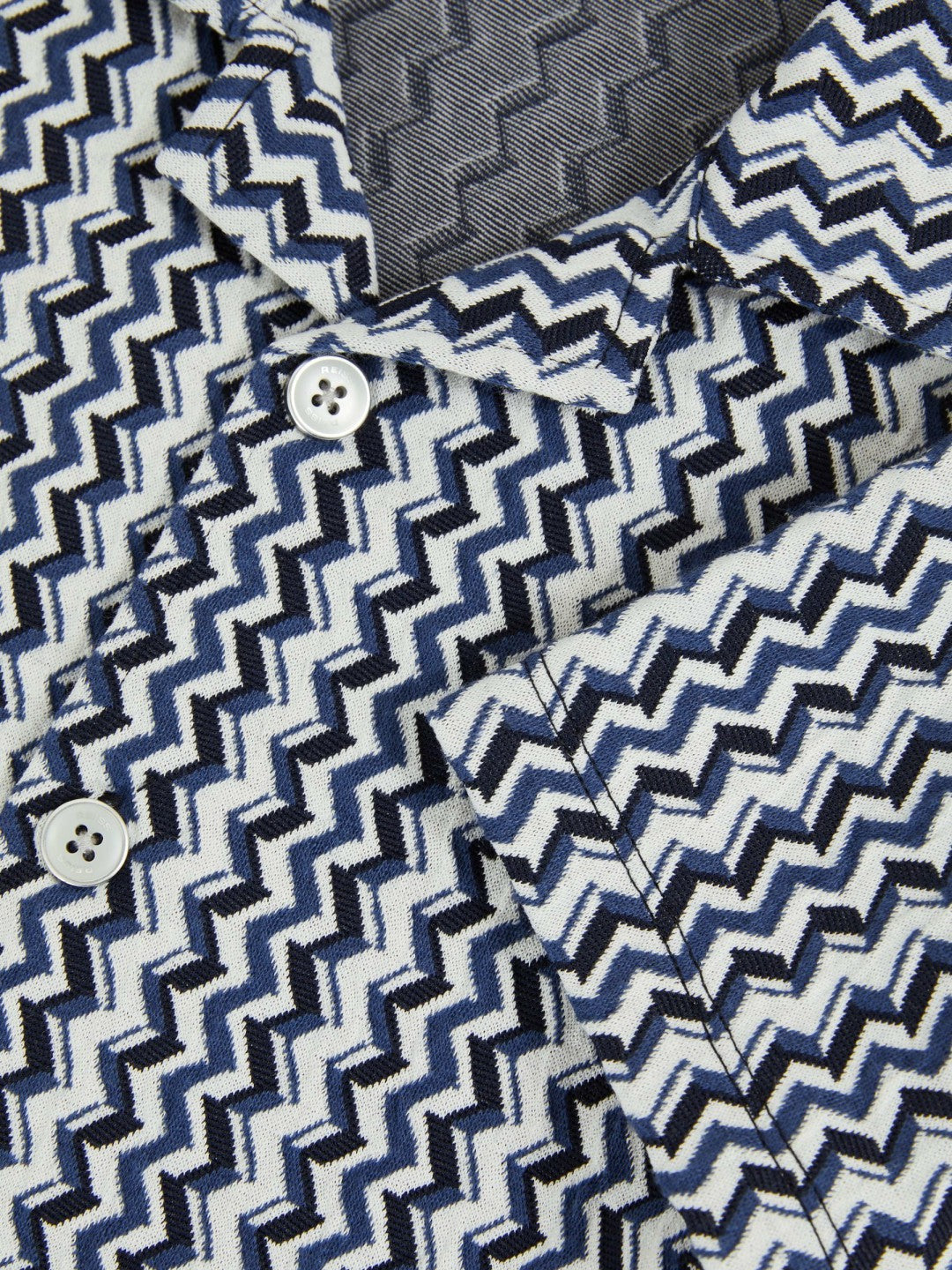 Reiss 3-9 yrs Zig-Zag Knit Cuban-Collar Shirt in Blue