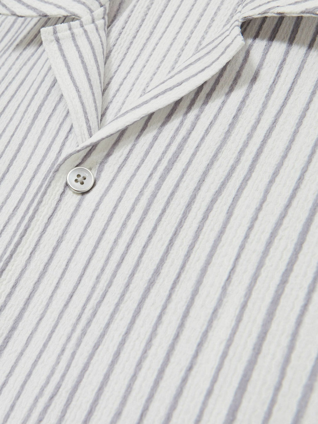 Reiss Textured Stripe Cuban Collar Shirt in White/Soft Blue