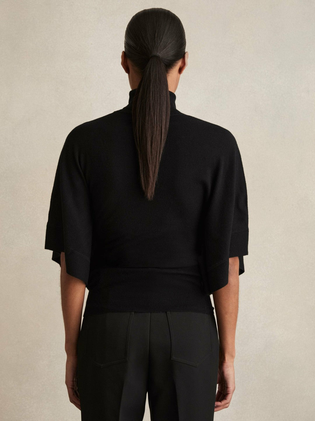 Reiss Merino Wool Batwing Roll-Neck Jumper in Black