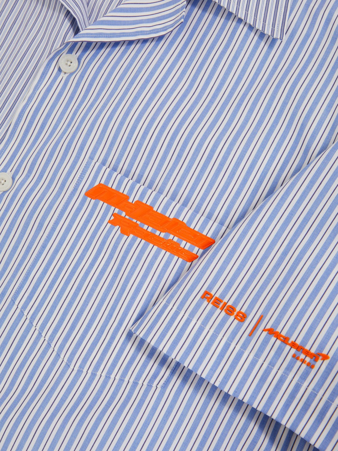 Reiss McLaren F1 Team Cuban Collar Striped Shirt in Soft Blue/White