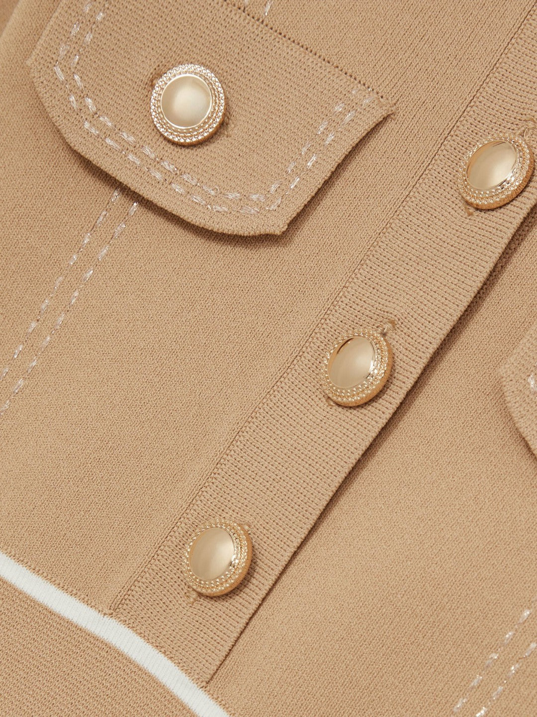 Reiss 9-13 yrs Button-Detail Stripe Knitted Dress in Camel