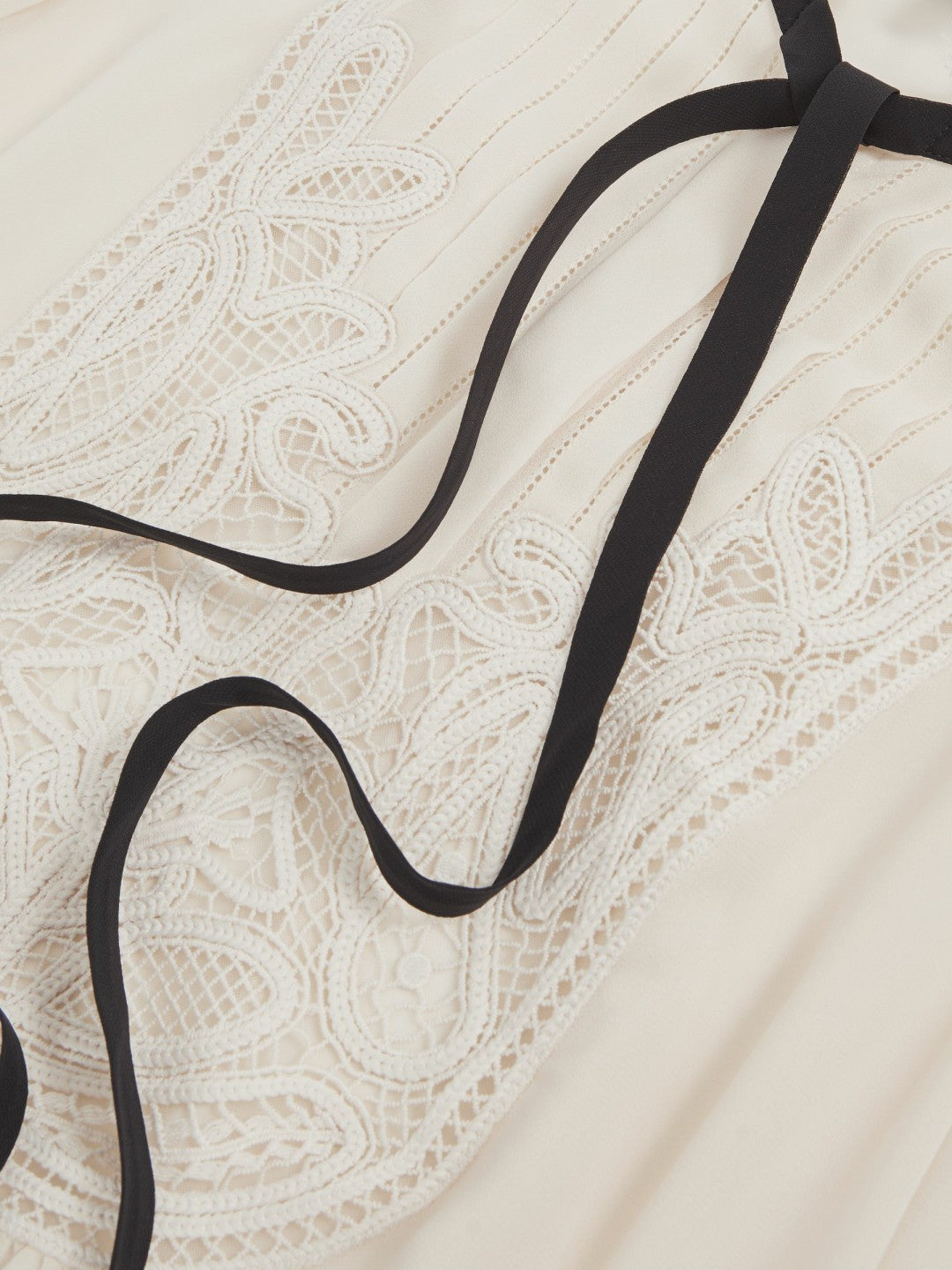 Reiss Lace-Embroidered Tie-Neck Shirt in Cream