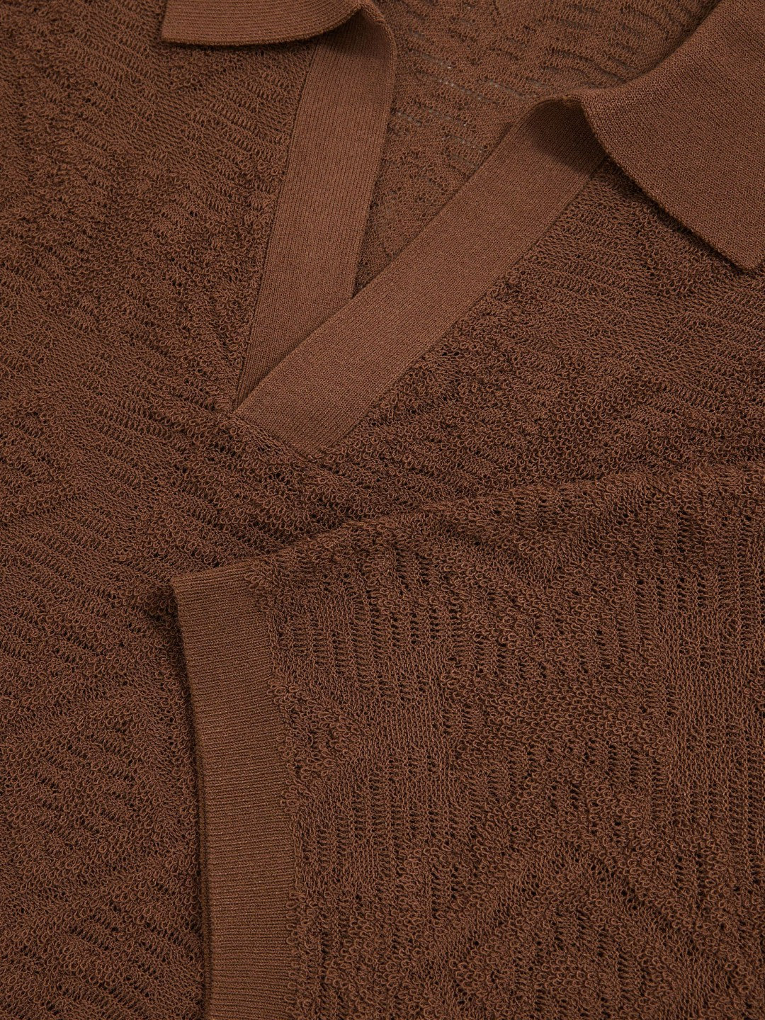 Reiss Jacquard Loop-Stitch Polo Shirt in Tobacco