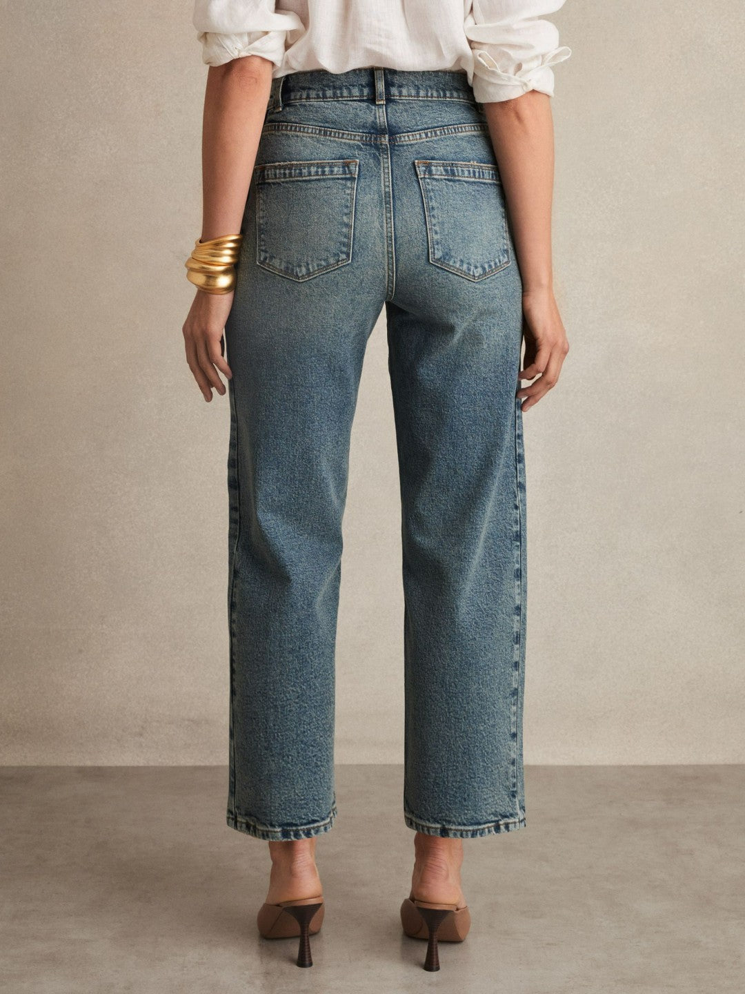 Reiss Petite Barrel-Leg Seam Jeans in Mid Blue