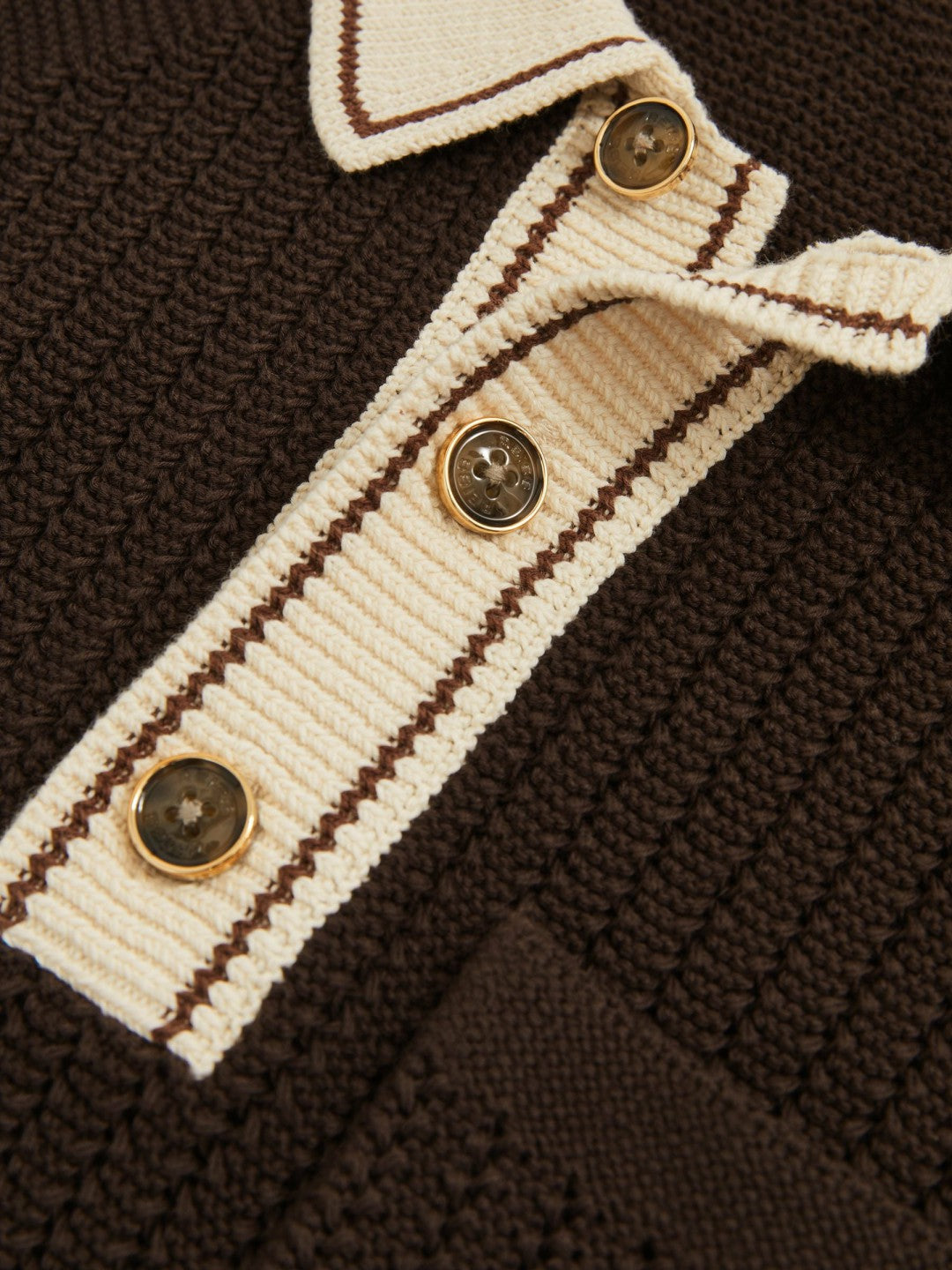 Reiss Cotton Textured Knit Contrast Polo Shirt in Dark Brown/Stone