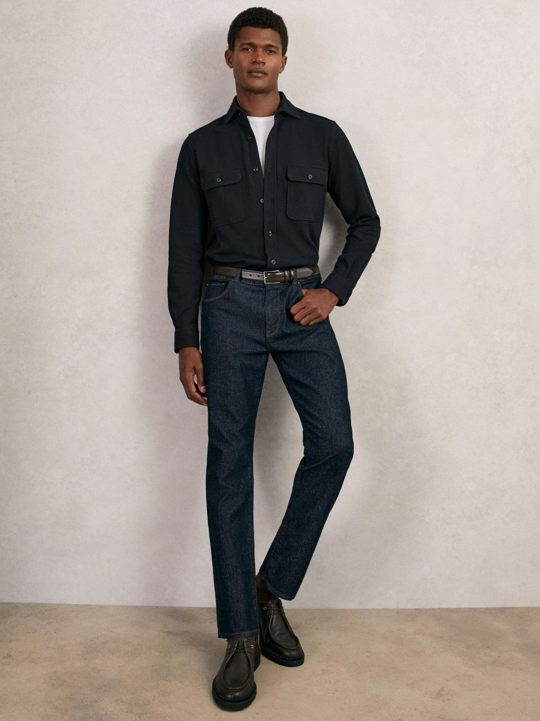 Reiss Textured Twin Pocket Cotton Blend Overshirt in Navy