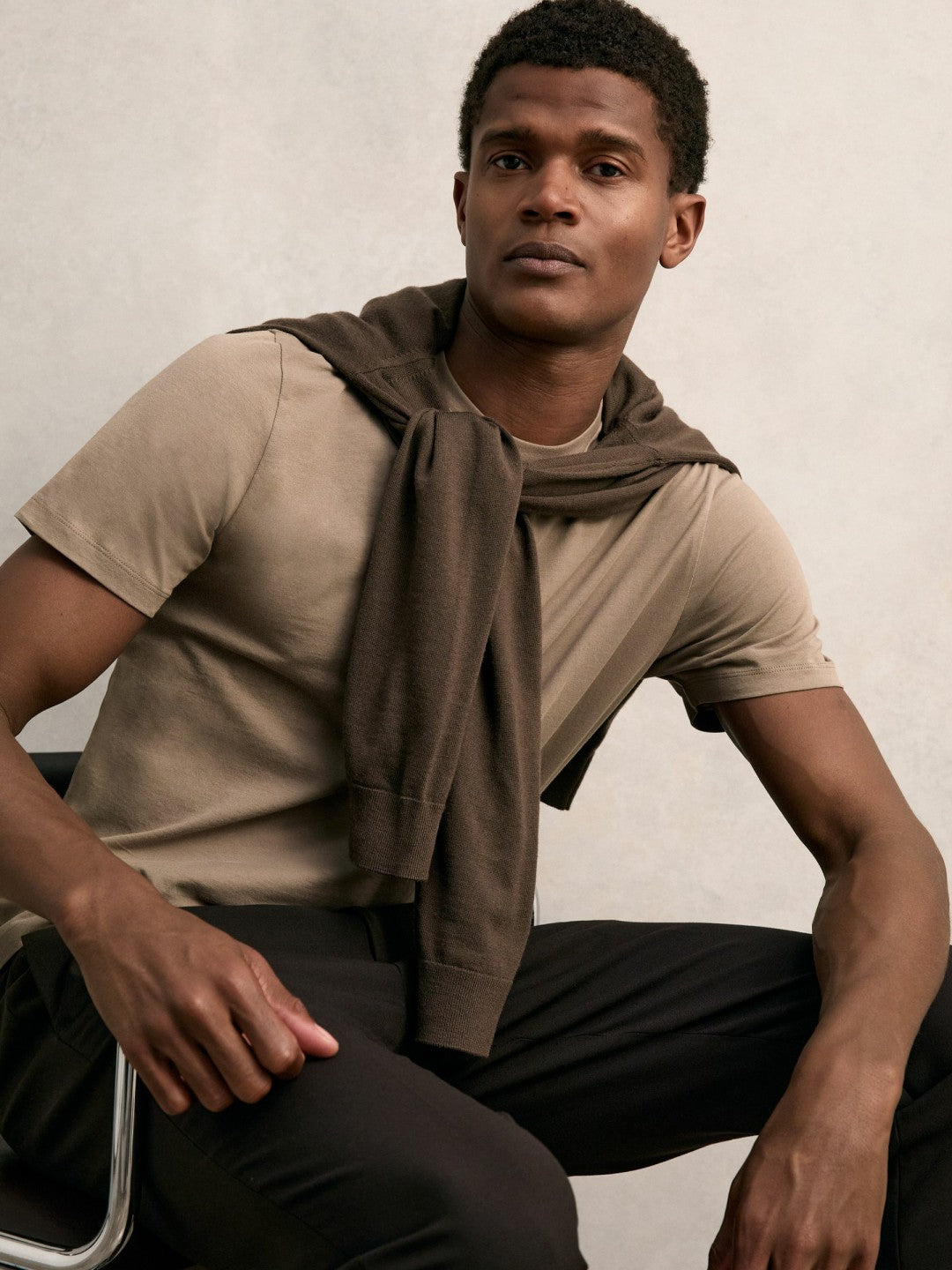 Reiss Cotton Crew Neck T-Shirt in Light Taupe Brown