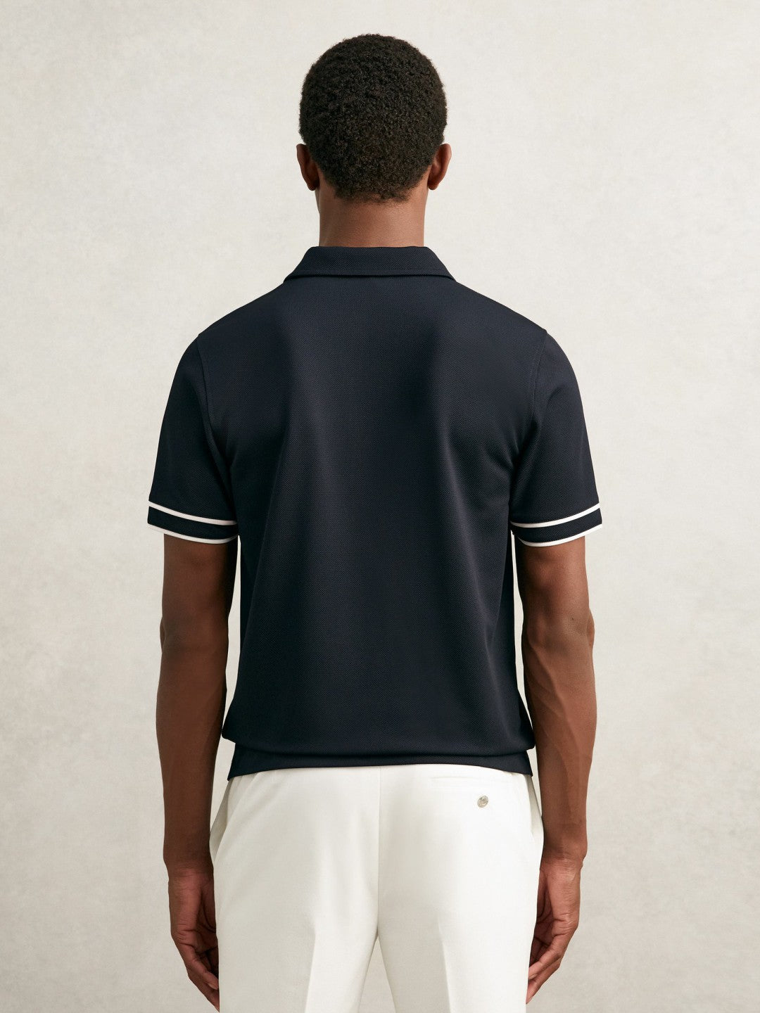 Reiss Textured Half-Zip Tipped Polo Shirt in Navy