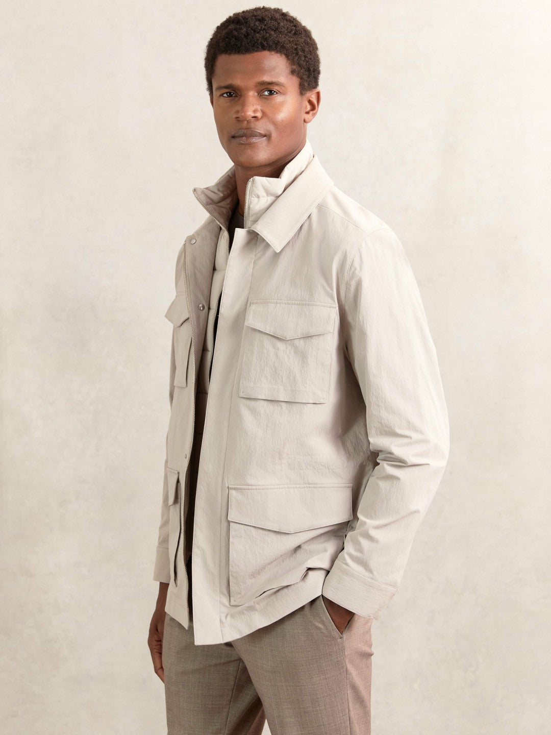 Reiss Removable-Gilet Safari Jacket in Stone
