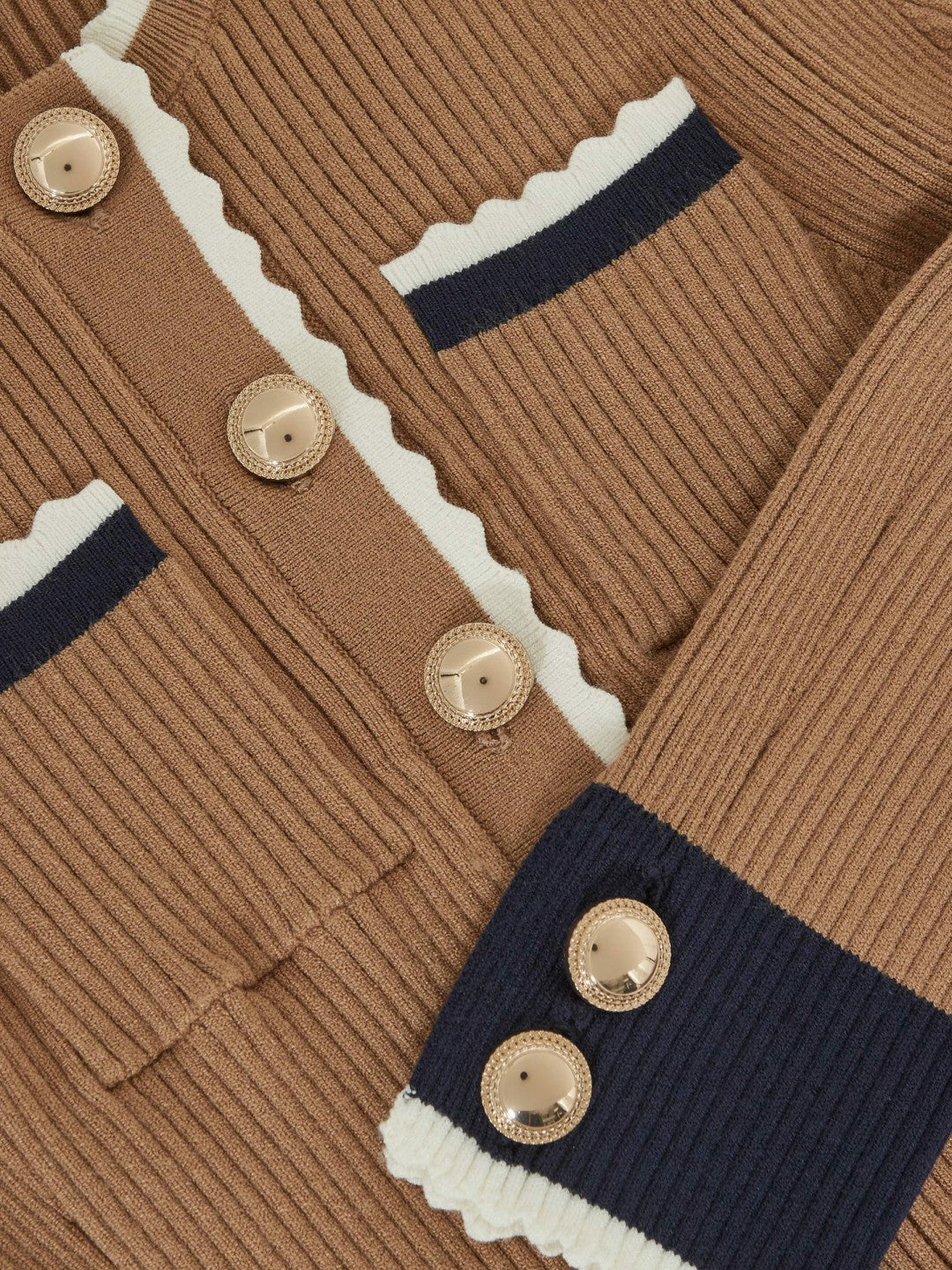 Reiss 13-14 yrs Scallop-Trim Rib-Knit Dress in Camel