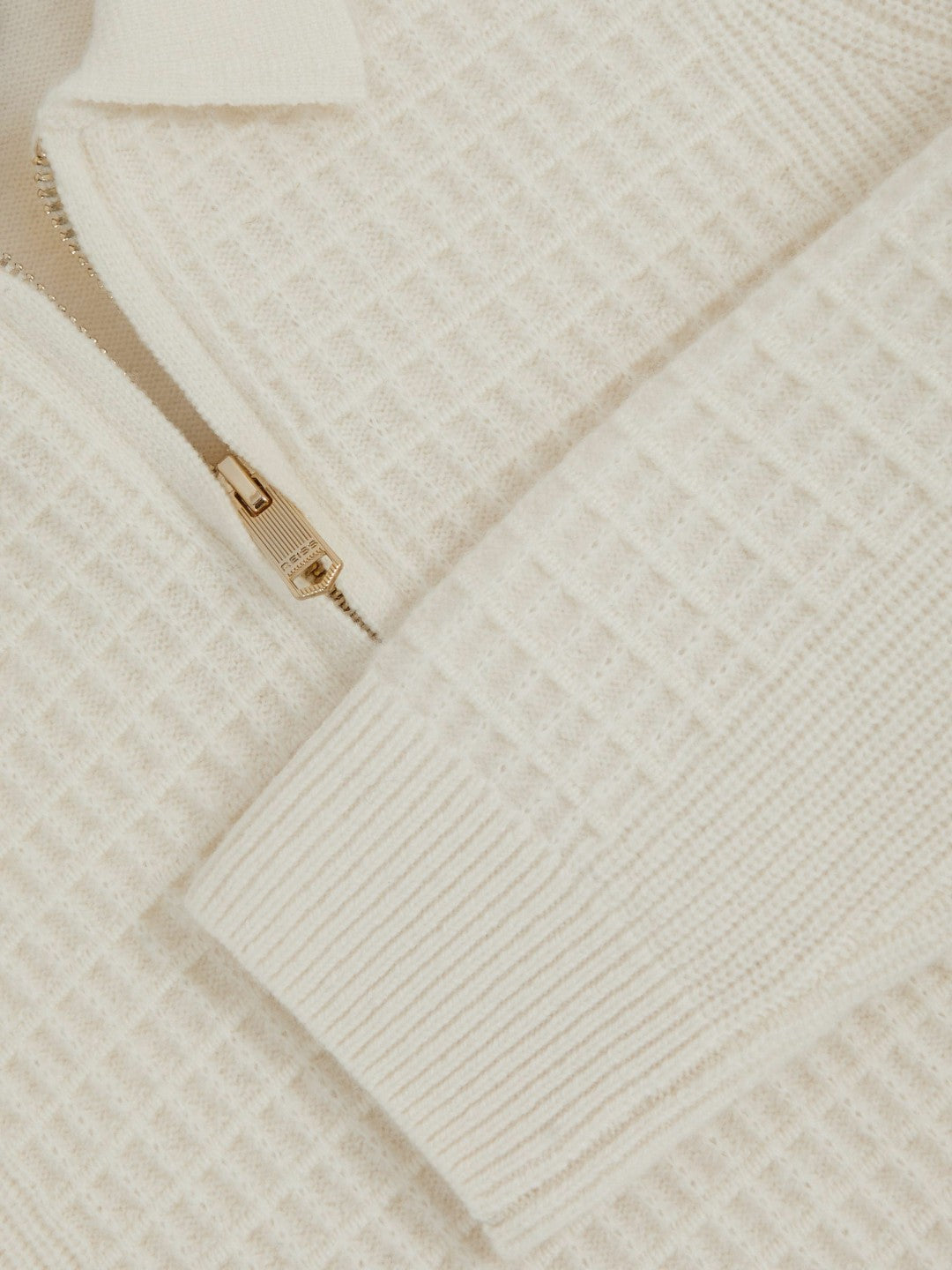 Reiss 9-13 yrs Wool Waffle-Knit Half-Zip Polo Shirt in Off White