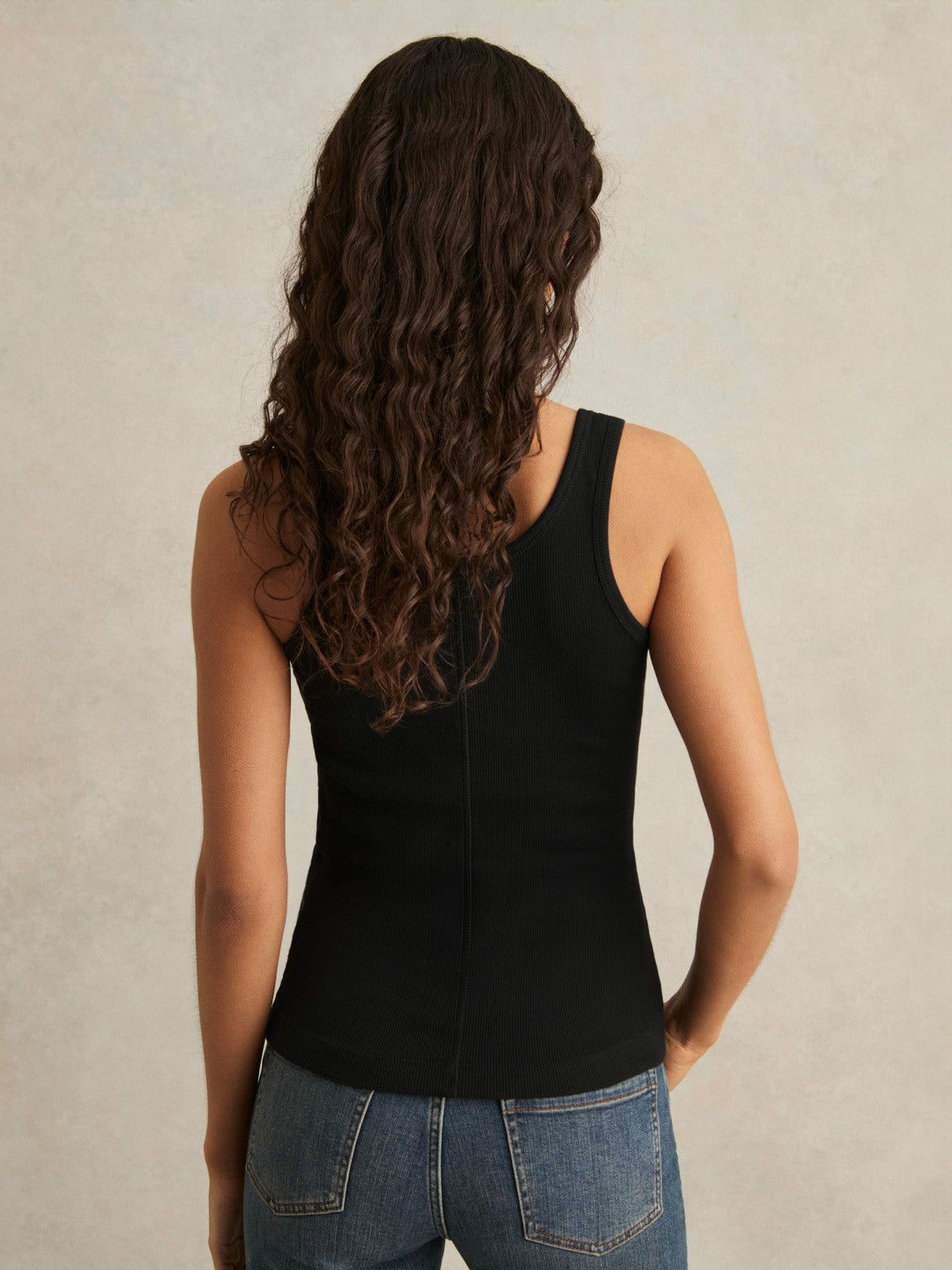 Reiss Stretch-Cotton Ribbed Vest in Black