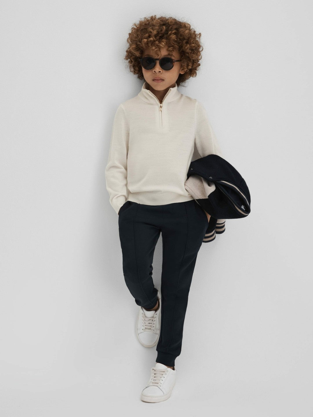Reiss 3-9 yrs Wool Half-Zip Funnel Neck Jumper in Snow