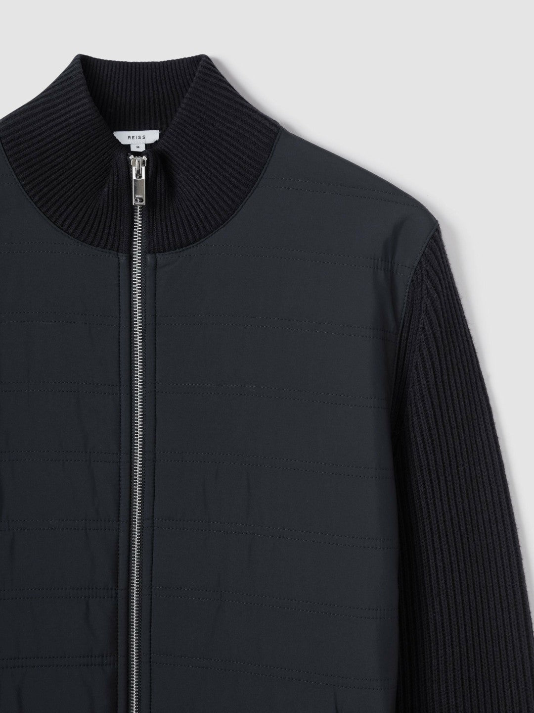 Reiss Hybrid Quilt and Knit Zip-Through Jacket in Navy