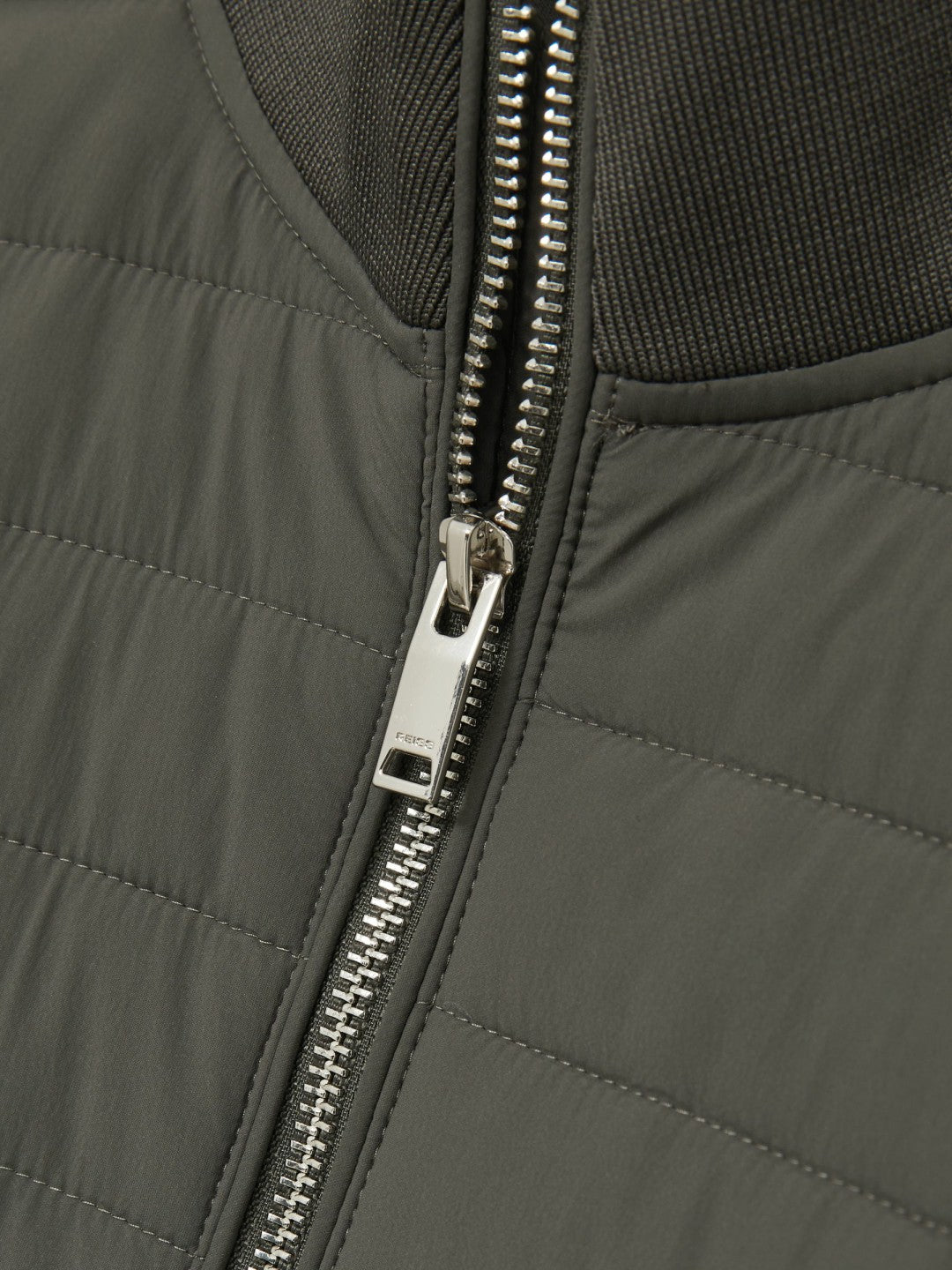Reiss Hybrid Quilt and Knit Zip-Through Jacket in Sage